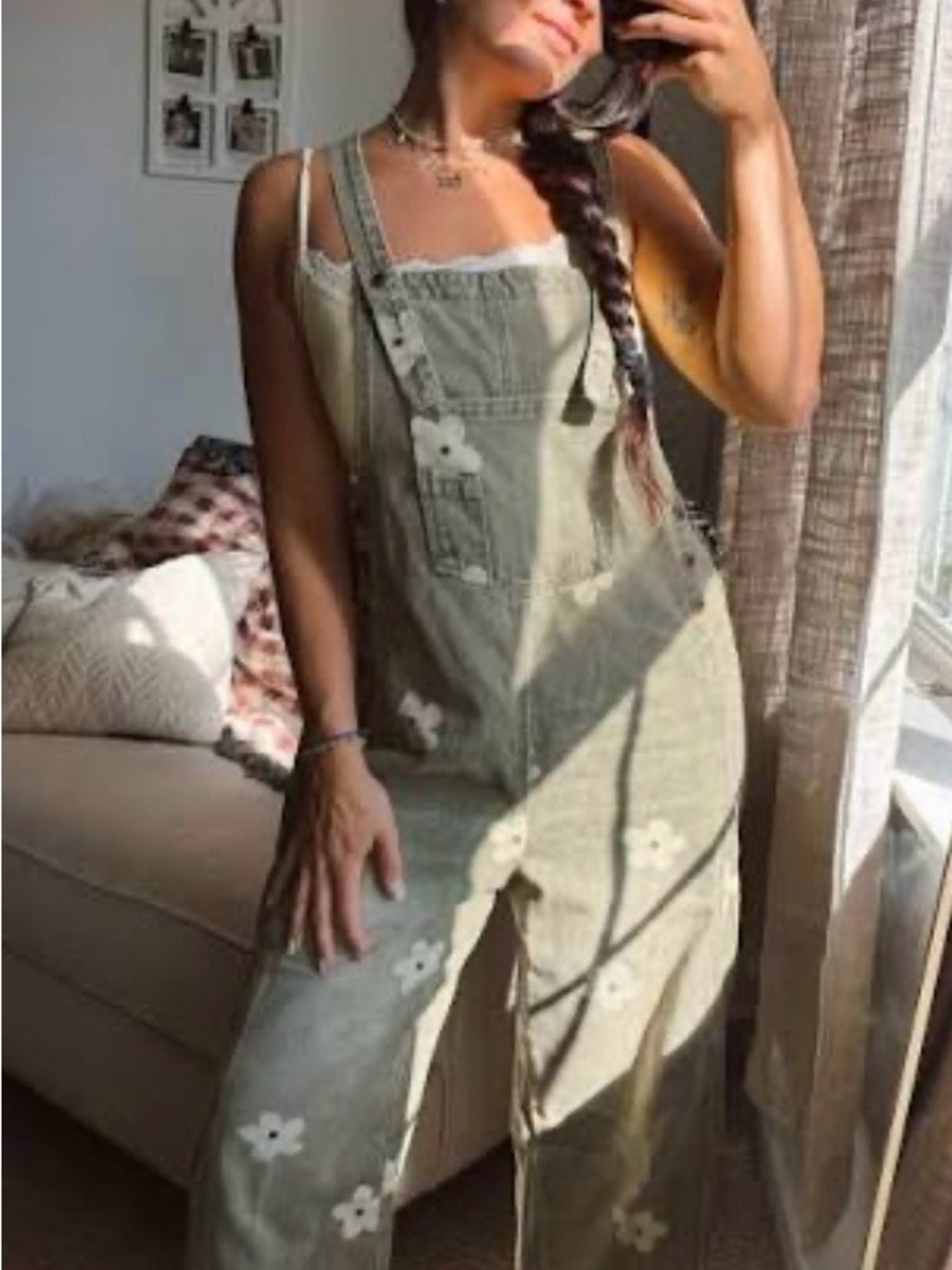 Amazon Olive Green Floral Women’s Denim Overalls